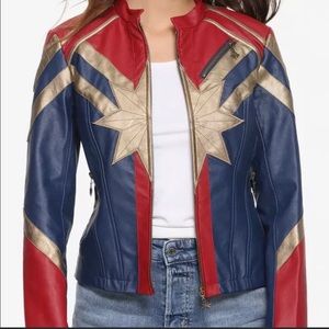 CAPTAIN MARVEL Faux Leather Bomber Moto Ja…